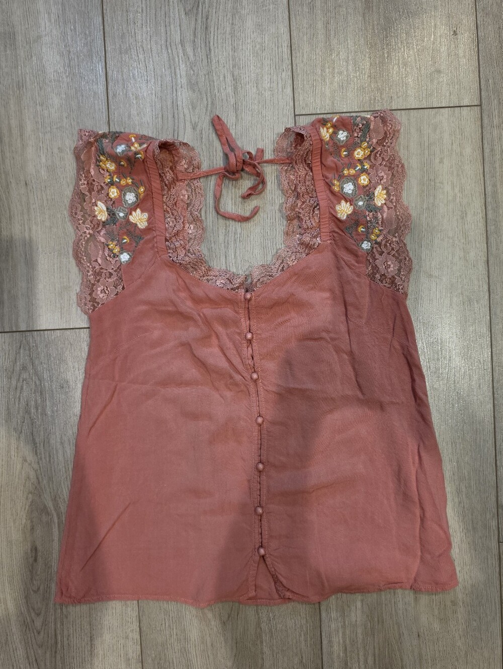 FSL Apparel Embroidered Lace Tank Top Dusty Rose Small